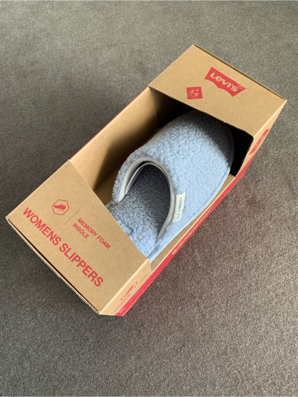 Levi's Women's 5-6 Light Blue Fleece Slide Slippers Memory Foam